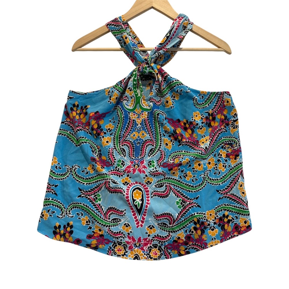 Rachel Zoe Halter Top Women Size Medium Blue Paisley Floral Sleeveless